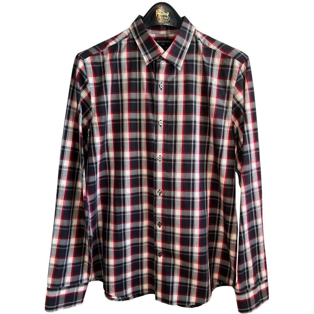 Banana Republic Factory Slim Fit Plaid Button Down Dress Shirt. Medium.